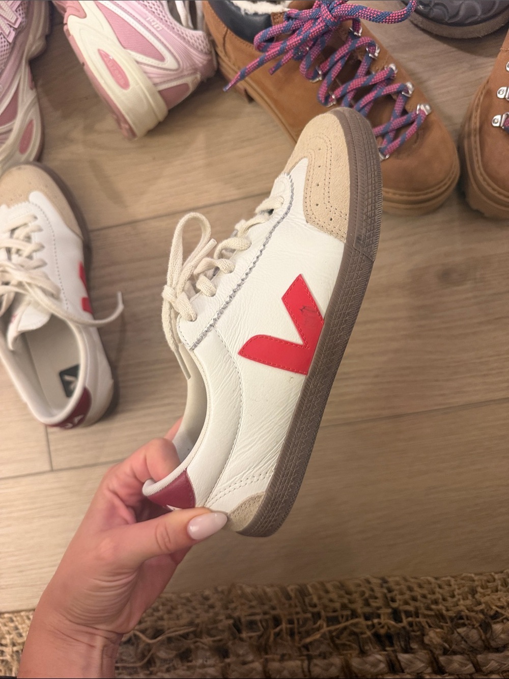 Veja Women's White Leather Sneakers with Red V